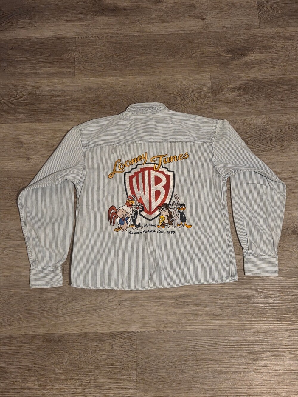 Vintage Warner Bros Womens Button Down Looney Tunes Embroidered Cotton Shirt (S)